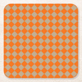 Orange Taupe Checker Diamond Pattern Rechteckiger Pappuntersetzer