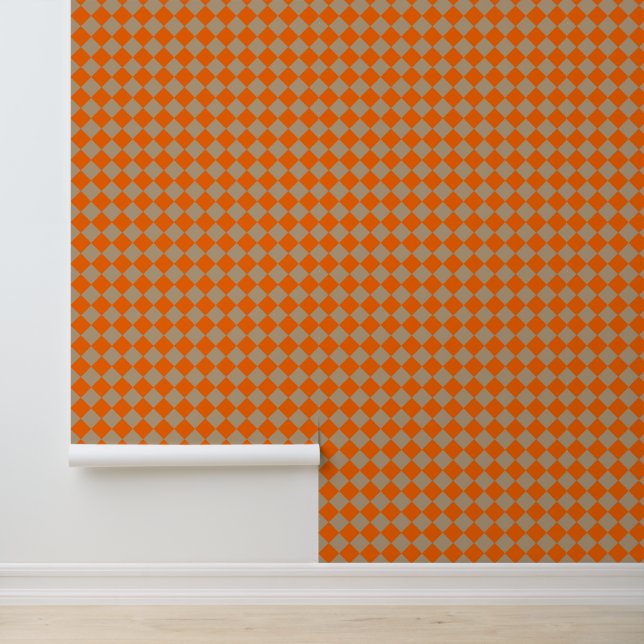 Orange Taupe Checker Diamond Pattern Tapete (Anwendung)