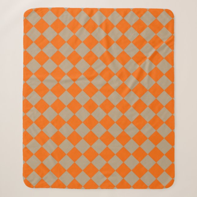 Orange-Taupe-Karomuster mit Diamantform Sherpadecke (Vorderseite)