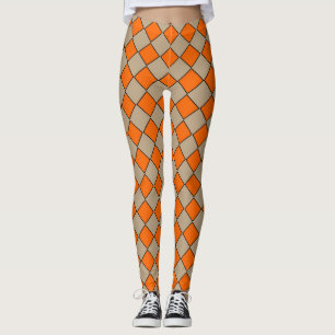 Orange Taupe Schachbrett Diamond Pattern Leggings