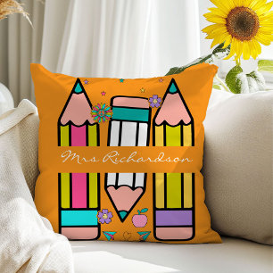 Orange Teacher farbenfrohe Bleistiftname Throw Kis Kissen