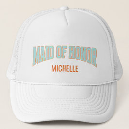 Orange + Teal Faux Glitter Varsity MAID OF HONOR  Truckerkappe