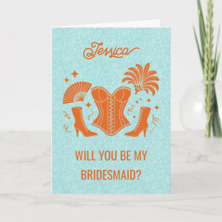 Orange + Teal Las Vegas Showgirl Bridesmaid  Karte