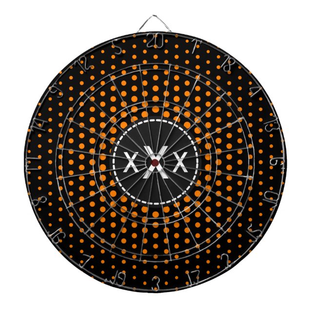 Orange Techno Dots Modernes Monogramm Dartscheibe (vorne)