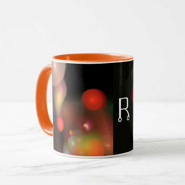 ORANGE TELLOW PINK BLACK FRAKTAL BUBBLES MONOGRAMM TASSE (Vorderseite Links)