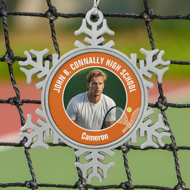 Orange Tennis Player Photo High School Schneeflocken Zinn-Ornament (Von Creator hochgeladen)
