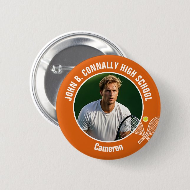 Orange Tennis Player Photo High School Spirit Button (Vorne & Hinten)