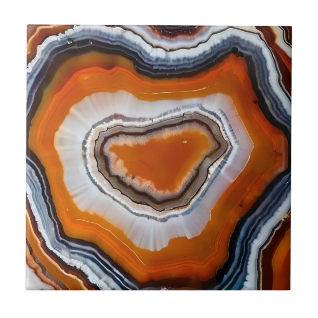 Orange Terracotta Black Gray White Agate Geode Fliese (Vorderseite)