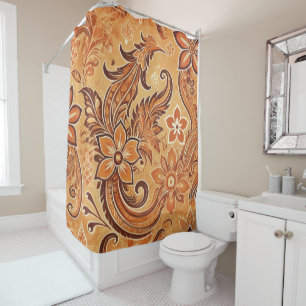 Orange Terracotta Boho Floral Batik Watercolor Duschvorhang