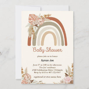 Orange Terracotta Boho Rainbow Baby Dusche Einladung