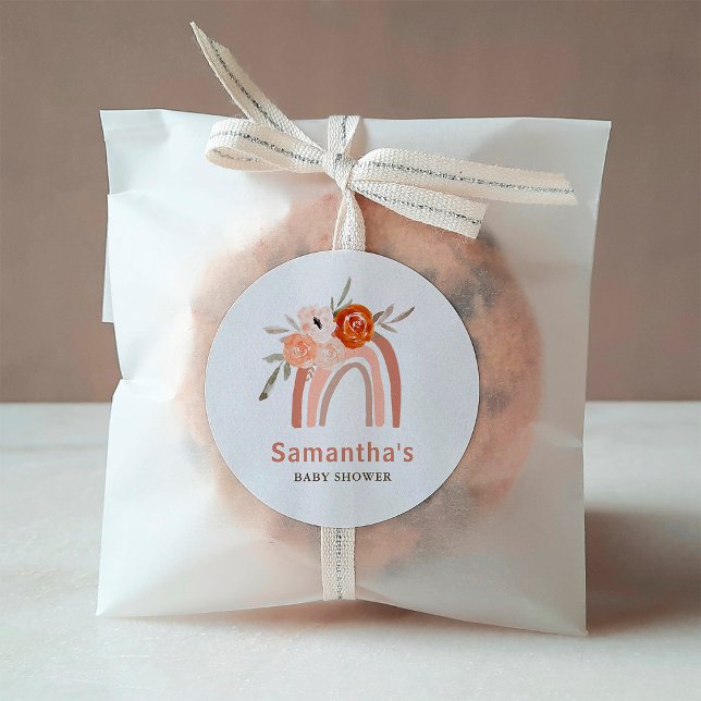 Orange Terracotta Boho | Rainbow Baby Dusche Runder Aufkleber (Von Creator hochgeladen)