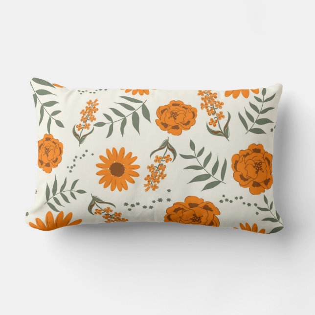Orange Terracotta Floral Boho Botanisch Lendenkissen (Vorderseite)