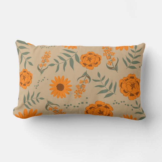 Orange Terracotta Floral Boho Botanisch Lendenkissen (Vorderseite)