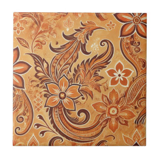 Orange Terracotta Floral Boho Indonesische Batik Fliese