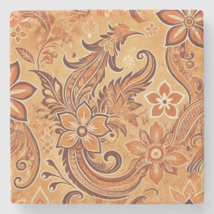 Orange Terracotta Floral Boho Watercolor Batik Steinuntersetzer