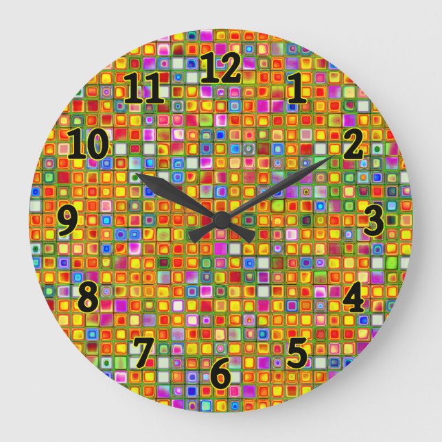 Orange 'Terracotta' mehrfarbige Fliesenmuster Große Wanduhr (Vorderseite)