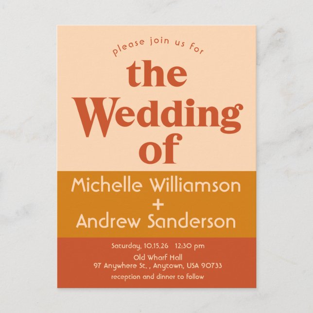 Orange Terracotta Moderne Retro Einladungspostkarte (Vorderseite)