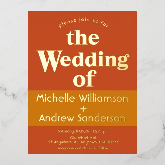 Orange Terracotta Moderne Retro Folie Einladungspostkarte (Vorderseite)