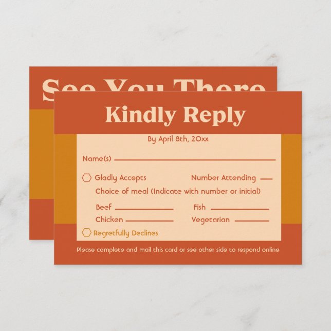 Orange Terracotta Moderne Retro QR Code RSVP Karte (Vorne/Hinten)