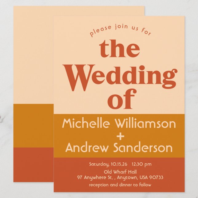 Orange Terracotta Moderner Retro 6,5x8,75 Einladung (Vorne/Hinten)