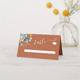 Orange Terracotta Rustic Navy Blauer Rost Hochzeit Platzkarte