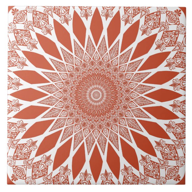 Orange Terracotta Tristyns Mandala Fliese (Vorderseite)