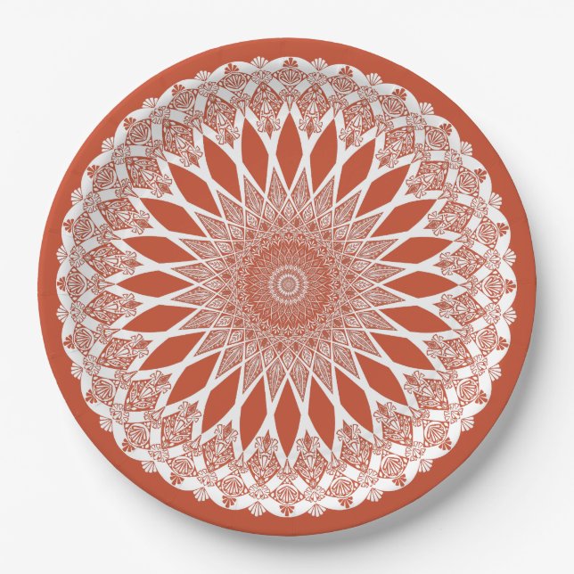 Orange Terracotta Tristyns Mandala Pappteller (Vorderseite)