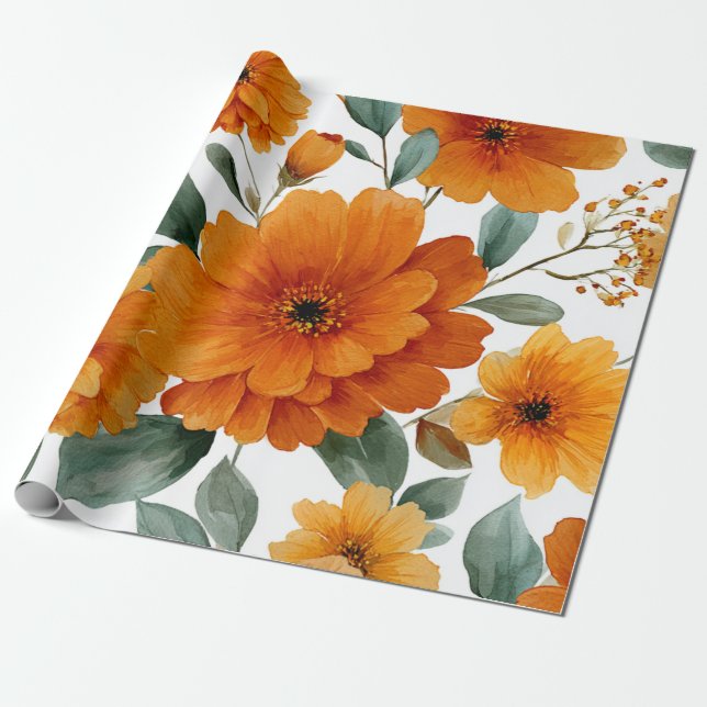 Orange Terracotta Vintage Floral Botanical Geschenkpapier (Ungerollt)