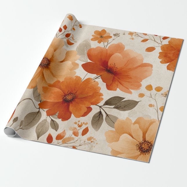Orange Terracotta Vintage Floral Botanical Geschenkpapier (Ungerollt)