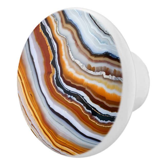 Orange Terracotta White Black Agate Geode Keramikknauf (Rechts)