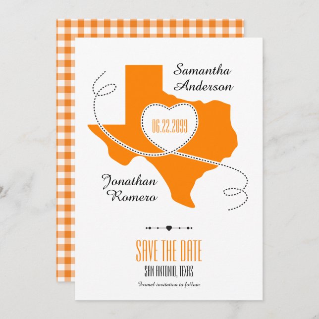 Orange Texas Curling Ribbon Save the Date (Vorne/Hinten)