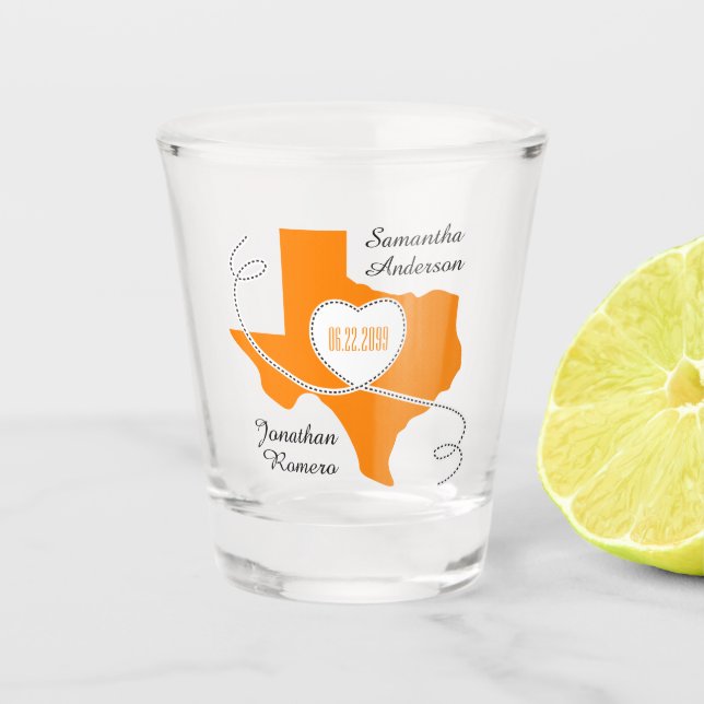 Orange Texas Curling Ribbon Wedding Date Schnapsglas (Vorderseite)