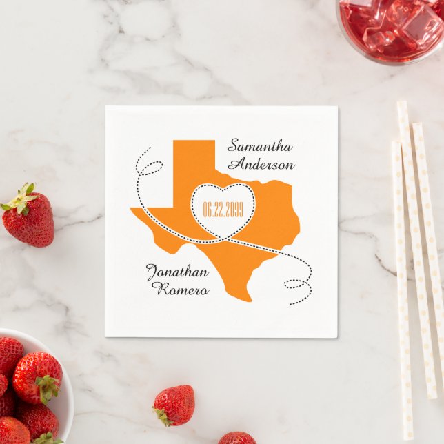 Orange Texas Curling Ribbon Wedding Date Serviette (Beispiel)