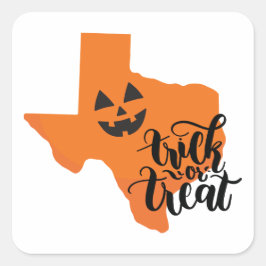 Orange Texas Jack 'O Lantern Face Trick or Tree Quadratischer Aufkleber
