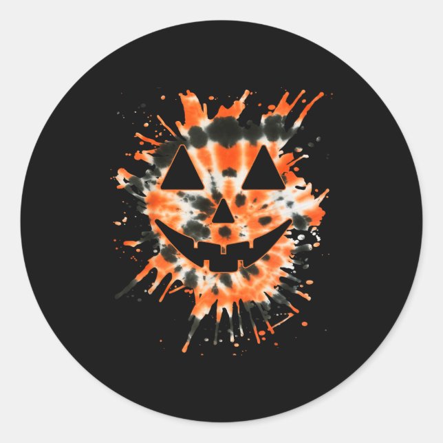 Orange Tie Dye Jack O Lantern Face - Hipe Hallowee Runder Aufkleber (Vorderseite)