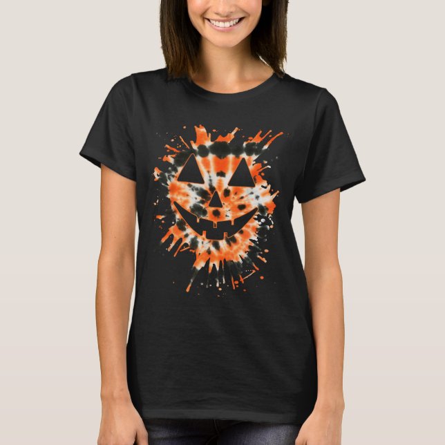 Orange Tie Dye Jack O Lantern Face - Hipe Hallowee T-Shirt (Vorderseite)