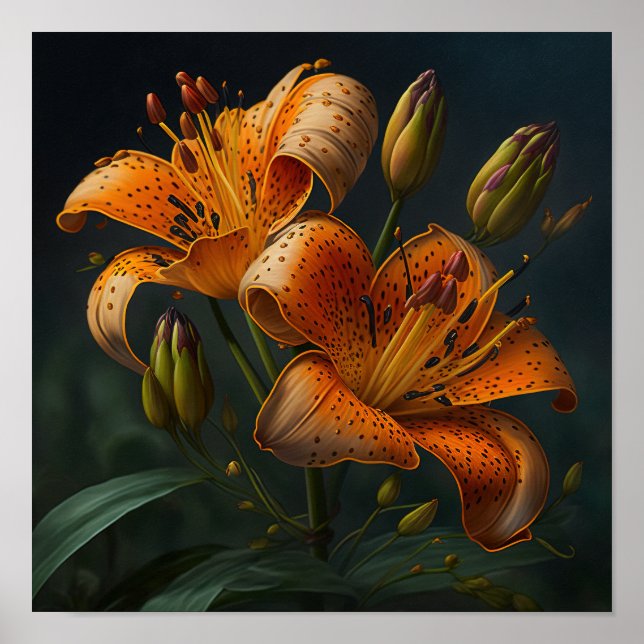 Orange Tiger Liege Blume Art Print Poster (Vorne)