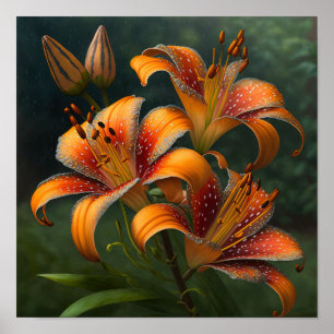 Orange Tiger Lilies Blume Art Print Poster