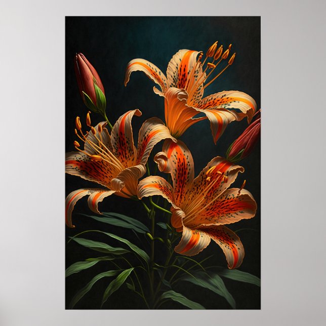 Orange Tiger Lilies Blume Art Print Poster (Vorne)