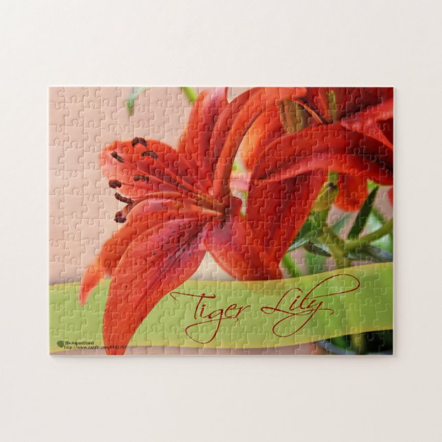 Orange Tiger Lily Blume Nah-up und Typografie Puzzle (Horizontal)