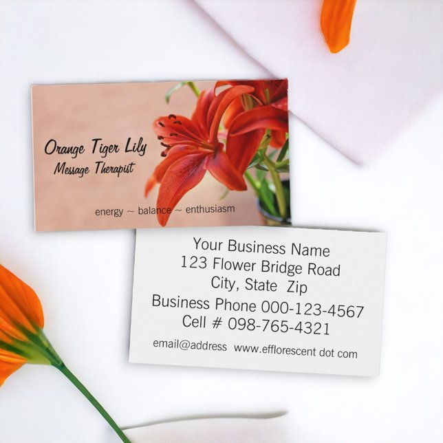 Orange Tiger Lily Nah Up Foto Visitenkarte (A floral double sided business card ready to personalize for your business marketing needs. )