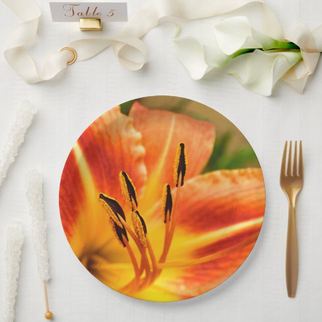 Orange Tiger Lily Paper Plate Pappteller (Hochzeit)