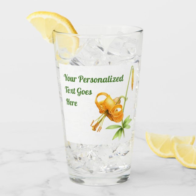 Orange Tiger Lily Personalisiert Glas (Vorderseite Ice)