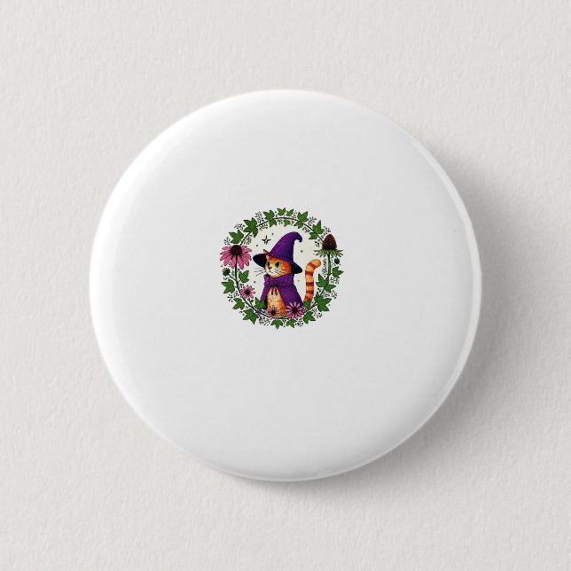 Orange Tiger Zauberer Kitty Katze Illustration Lan Button (Vorderseite)