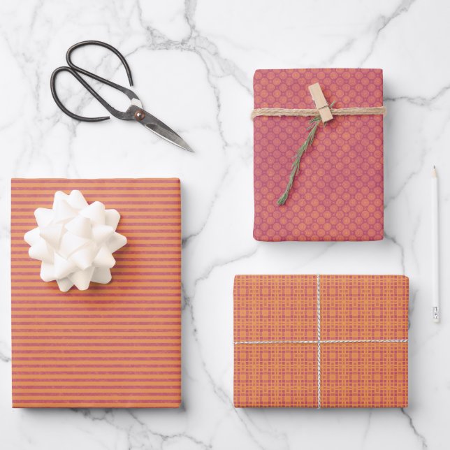 Orange Tone Wrapping Paper Set mit 3 Designs Geschenkpapier Set (Vorderseite)