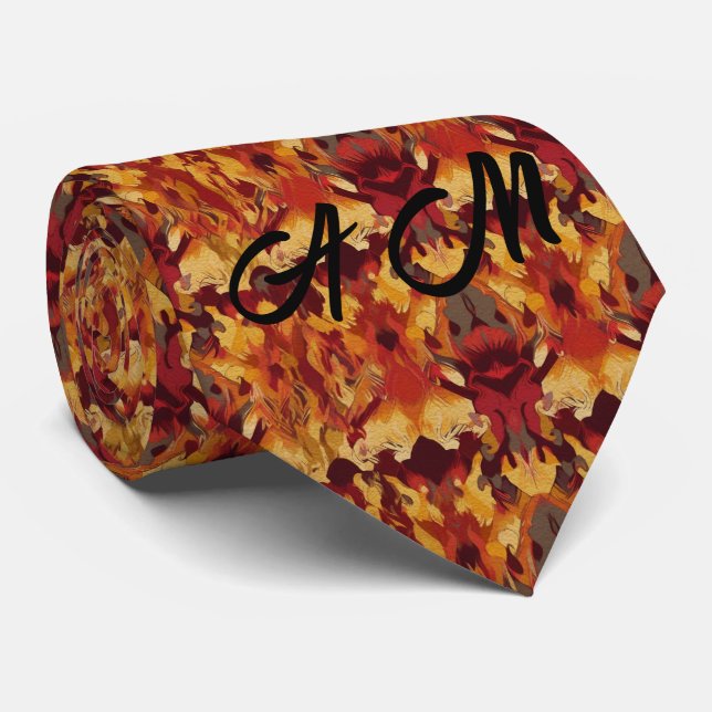Orange Tones Retro Ikat Muster Monogramm Initialen Krawatte (Gerollt)