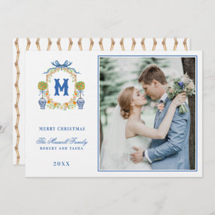 Orange Topiary in Chinoiserie Pot Wappen Monogram Einladung