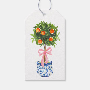 Orange Topiary Tree, Pink Bow Custom Gift Tags Geschenkanhänger