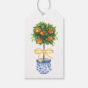 Orange Topiary Tree, Yellow Bow Custom Gift Tags Geschenkanhänger