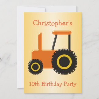Orange Tractor Birthday Party Einladung